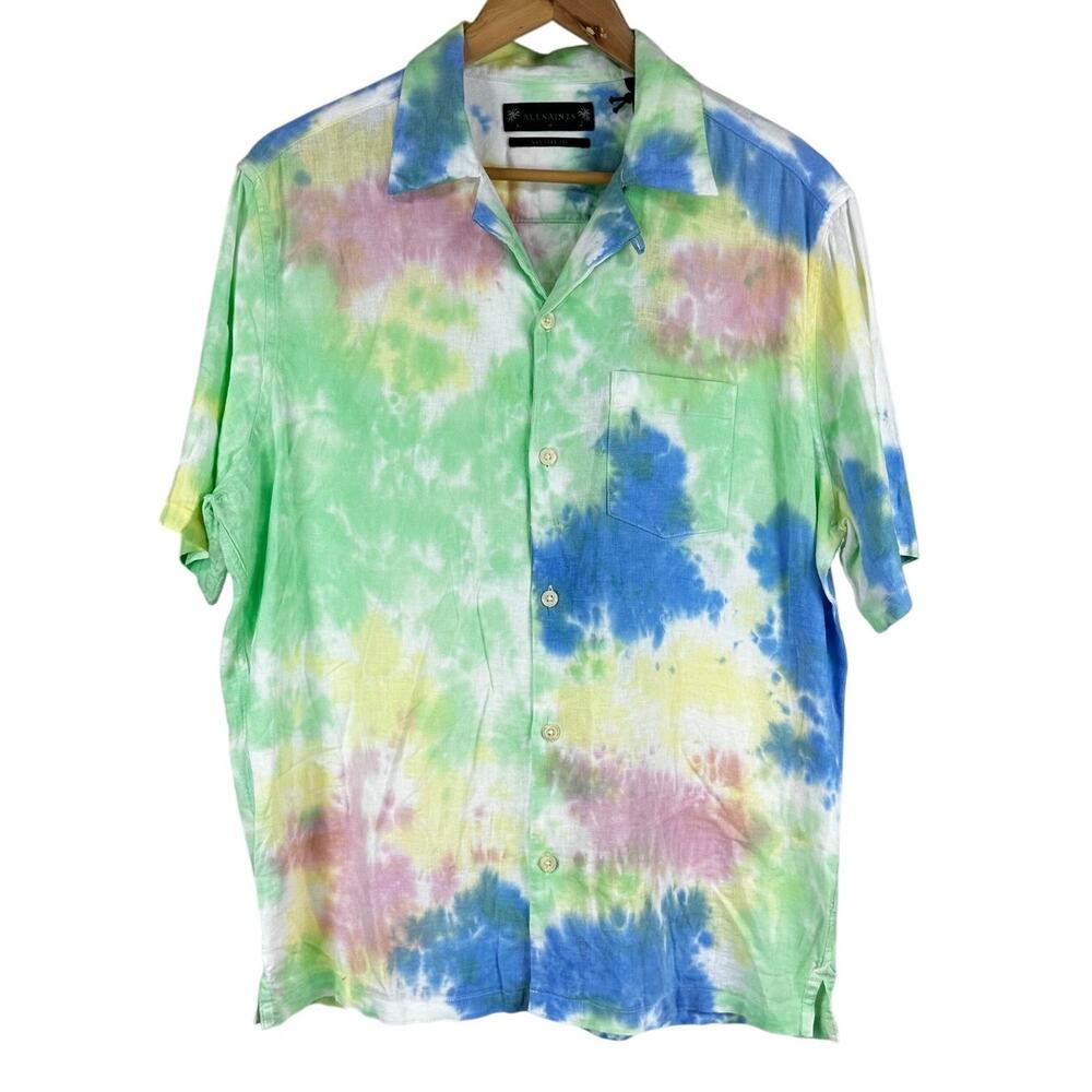 AllSaints Pilar Tie Dye Linen Blend Camp Shirt Men's Size Medium New With Tags
